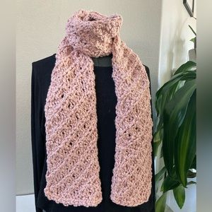 Scarf handmade long wrap, blush rose pink Handcrafted knitted soft cotton